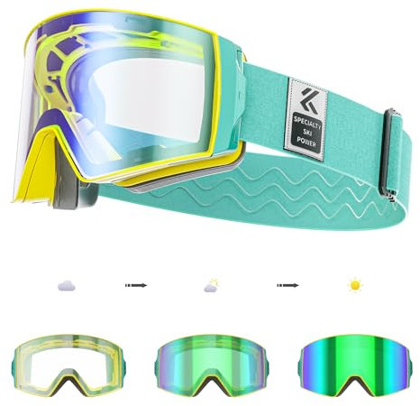 KAPVOE Selbsttönend Skibrille Snowboard skibrillen Photochrome magnetischen Linsen 100% UV400 Schutz Anti-Nebel für Damen Herren und Jugendliche kompatibel mit Helm ideal für Ski und Eisskaten 06