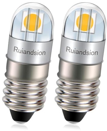 Ruiandsion Bombilla LED E10 3030 2SMD, chip 9 V, sin polaridad, 200 lm, luz blanca cálida, repuesto para linternas, luces de trabajo, paquete de 2