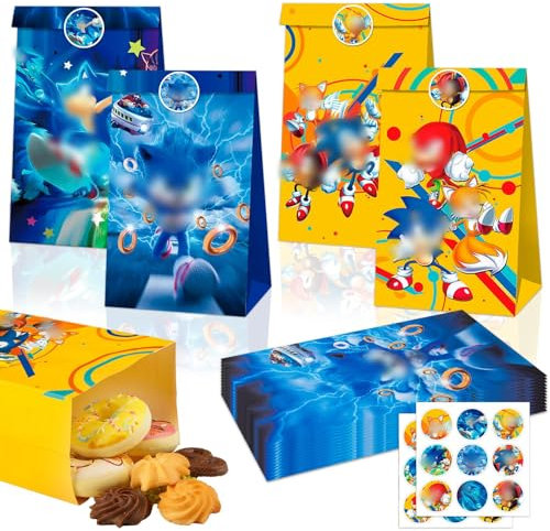 Geschenktüten Suoni- 12Pcs Papiertüten 18 Aufkleber Sticker Kinder Party Geschenktüte Mitgebsel Kindergeburtstag Candy Bar Süßigkeiten Tüten Geschenken Giveaways Party Bags Supplies