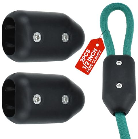 Aifeier ET 2 Pcs 1/2 Inch Reusable Rope Clamps, Plastic Rope Connector Clips Adjustable Rope Clamps, Suitable for 9-10 mm Nylon Rope or Braided Ropes (Black)