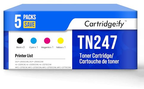 Cartridgeify TN-243CMYK TN-247 Toner Kompatibel mit Brother TN-243 TN247 (5er-Pack), für MFC-L3750CDW DCP-L3550CDW DCP-L3510CDW HL-L3210CW HL-L3230CDW HL-L3270CDW MFC-L3710CW MFC-L3770CDW