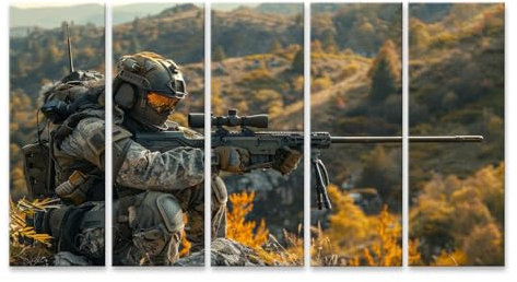 islandburner Prime Bild auf Leinwand Soldat im Tarnanzug mit Scharfschützengewehr in herbstlicher Landschaft für Wohnzimmer Militärinteressierte Militärgeschäft Bilder Wandbilder Poster