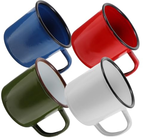 LAPYAPPE Enamel Mug Set of 4 Vintage Small Wine Cups 3.35X2.76X2.40In Heat Resistant Drink Cups with Comfortable Handle for Home Outdoor Use