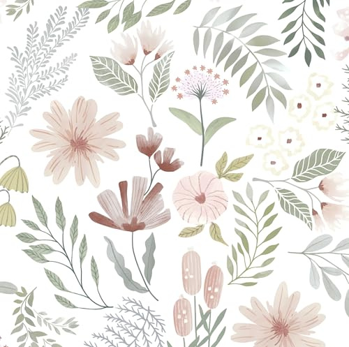 Timeet 44CM*3M Selbstklebende Tapete Blumen Weiß Klebefolie Blumig Blätter Klebetapete Selbstklebend Vinyl Wasserdichte Möbelfolie für Wohnzimmer Schlafzimmer Küche Wand Möbel