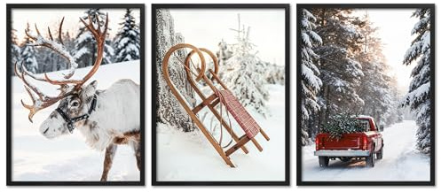 ARTFAVES® Poster Set - Christmas Trio 1-3-teilige Bildercollage Wohnzimmer, Schlafzimmer - moderne Wandbilder Weihnachten, Winter - 30x40 cm - mit Rahmen Schwarz
