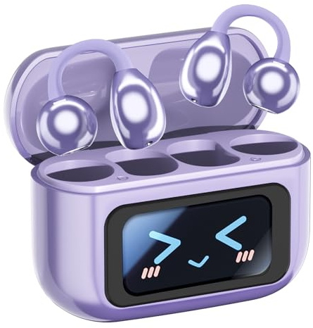 Weinsamkeit Clip On Kopfhörer, Open Ear Kopfhörer, Ohrclip mit Beeindruckender Klang, Kabellos Bluetooth 5.4 mit Intelligentem Touchscreen, 60 Std Wireless Earbuds für Fitness, Laufen, Büro (Violett)