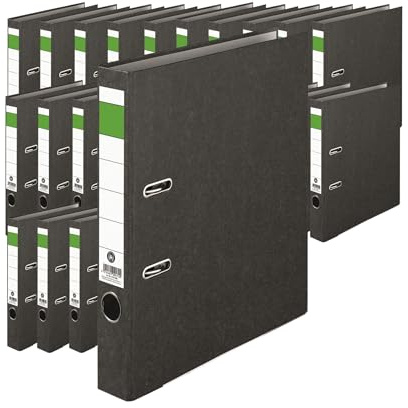 IC-Office 25er Pack Ordner A4 5cm breit schwarz Aktenordner Ringordner Briefordner Büroordner Schlitzordner Blauer Engel grüner Balken für Schule Studium Büro HomeOffice bis 8750 Blatt