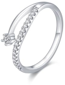 Mesnt Verlobungsringe Für Damen, Damen Platin Schlichtes Sterndesign mit rundem Diamantring, Größe 54 (17.2)