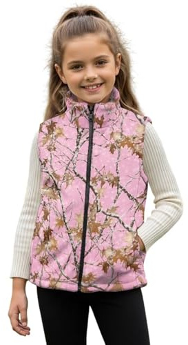 SEANATIVE Fleece-Weste für Mädchen, Reißverschluss, ärmellos, Stehkragen, Herbstmantel, flauschige Oberbekleidung mit Taschen, für 2–12 Jahre, Pink Camo Jagd, 4 Jahre
