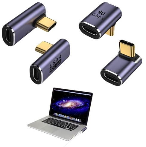 Usb C 90 Degree Adapter, 4 Pcs 90-Degree Usb C Right Angle Adapter, Right Angle Usb-C Adapters, Compatible with Samsung, Macbook and More Usb-C Devices, Suitable for Laptops, Tablets and Mobile Phones