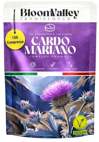 Cardo Mariano, Carciofo e Tarassaco - 150 Compresse | Cardo Mariano | Integratore per Detox Fegato, Cardo Mariano Fegato, Titolato 80% Silimarina, Detox Fegato, Depurazione, Digestione | Vegan