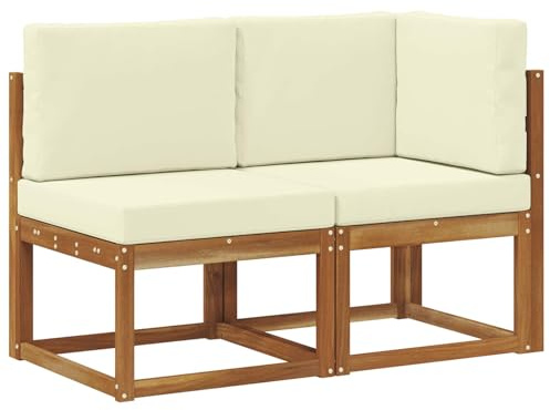 vidaXL Outdoor Mittel- und Ecksofa mit Kissen 2 Stück Natur und Creme