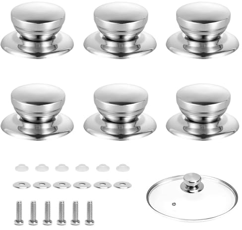 Foonary 6 maniglie per coperchio in acciaio inox, di ricambio universali con viti, adatte per coperchi con foro da 5 a 10 mm, resistenti al calore per la maggior parte dei coperchi delle pentole, come