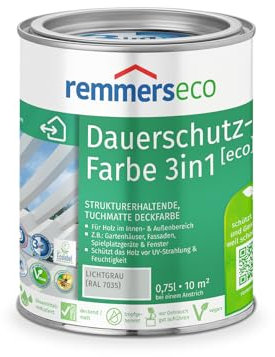 Remmers Dauerschutz-Farbe 3in1 [eco] lichtgrau (RAL 7035), 0,75 Liter,für innen und außen, 3in1: Isoliergrund, Zwischen- und Schlussbeschichtung