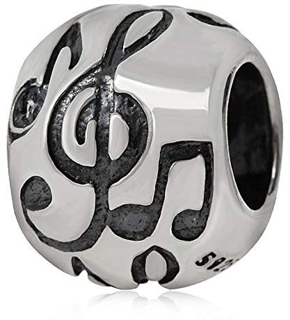 Charm-Anhänger mit Musiknoten, 925er-Sterlingsilber, Herz-Charm für Pandora-Charm-Armbänder