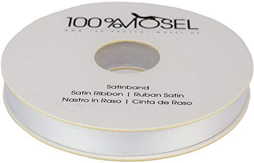 100% Mosel Satinband, in Weiß (10 mm x 25 m), matt glänzendes Geschenkband, edles Schleifenband zum Dekorieren & Basteln, zum Einpacken besonderer Geschenke, für Hochzeiten, Taufen, uvm.