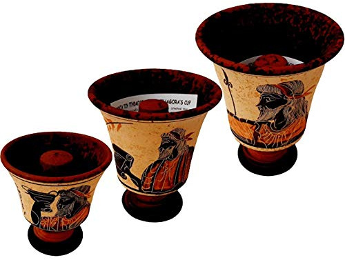 Set aus 3 pythagoreischen Bechern mit Darstellungen von Pythagoras, Zeus und Dionysos