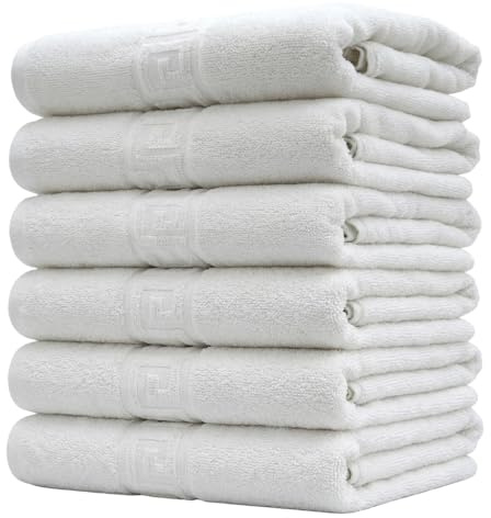 Elige Toallas Hostelería Pack 6 Unidades Algodón Premium Secado Rápido Absorbentes Blancas SPA Hotel Gimnasio Piscina Suaves Duraderas Versátiles Profesionales Grandes 70x140CM