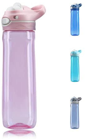 DEARART 750ml Rose bouteille d'eau, sans paille, facile à nettoyer, tritan matériau Flip buse sans bisphénol A, bouteille d'eau transparente avec poignée, idéal pour voyage/bureau/travail