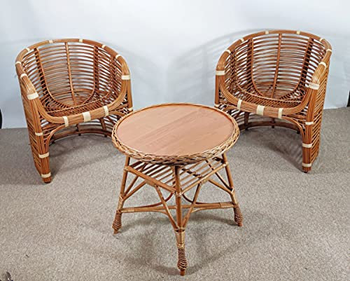 Korbmöbel Set 2 Sessel + Tisch Weide TOP - Design Modell Mark, Rattangarnitur Mark
