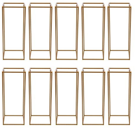 WindWilder 10x 60cm/80cm Gold Blumenständer Hochzeit Mittelstücke Vase Säule Blume Stand Hochzeit Dekorationen Geometrische Blume Display Rack Dekorationen (27x27x80cm)