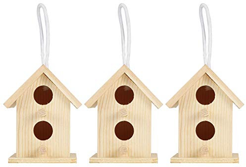 Holz Vogelhaus, 3 Stück Mini Aufhängen Deko Vögel Ruheplatz Vogelkasten Vogelnest Draußen Hängende Vogelfutterhaus Dekoration Bausatz Kinder Bastelset Nistkasten Vogelhäuschen Wetterfest Garten Balkon