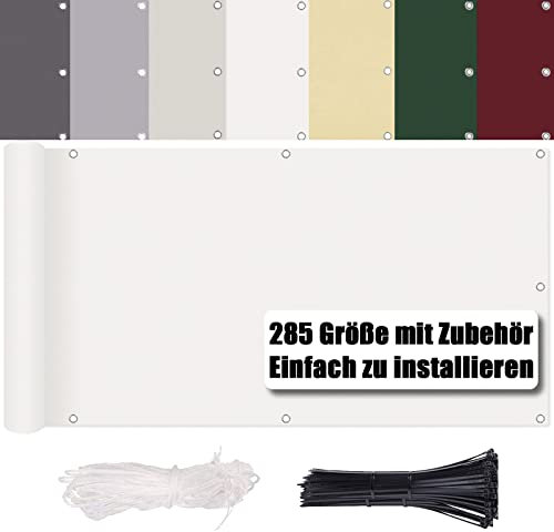 Balcony Privacy Screen, No Drilling, Wind and UV Protection, 260 g/m², with Mounting Accessories, 100% Polyester, Balcony Cladding, Balcony Border, Balcony Cover for Balcony Railing, Patio and Garden,