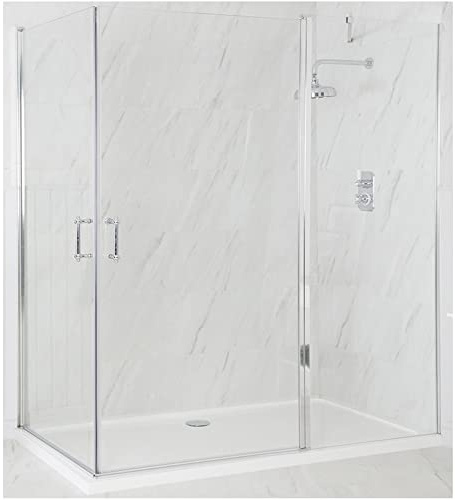 MILANO Chrome Corner Hinged Door Shower Enclosure White Tray 1400 x 800mm