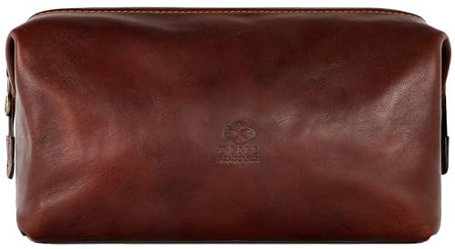Time Resistance Kulturbeutel Leder Herren - Kosmetikbeutel - Gladstone-Öffnung - Waschtasche für Männer - 100% Echtleder - Hochwertige Kosmetiktasche Mann