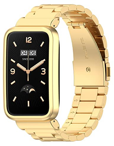 GIOPUEY Armband Kompatibel mit Xiaomi Mi Band 7 Pro, Rostfreier Stahl Armband [Verschleißfest] [Stilvoll] Ersatzarmband - Gold