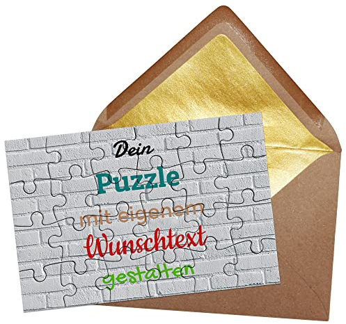 Puzzle selbst gestalten mit Text - 24 Teile Puzzle Personalisieren mit Wunschtext, inkl. Briefumschlag mit Gold-Inlay | Hintergrund Weißer Backstein