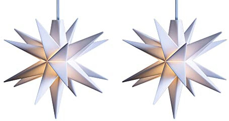 Novaliv 2er SPARSET LED Dekosterne Klein 8cm WEISS mit Batteriefach für 3 AA Batterien 6h Timerfunktion (1,5m Kabel) Weihnachtsdeko Fenster beleuchtet 3D Stern 18 Zackig Leuchtstern LED Mini Kinder