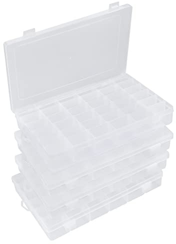 Hlotmeky Bead Organizer 36 Grids 4 Pack Clear Plastic Parts Organizer Box 3600 Tackle Box Craft Storage Compartment Divided Container