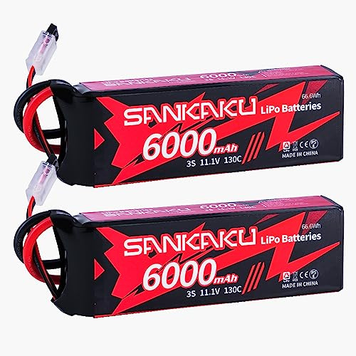 SANKAKU 6000mAh Batterie Lipo 11,1V 130C 3S Lipo avec Prise Deans T pour RC Buggy Véhicules Voiture Camion Réservoir Bateau Hobby 2 pièces