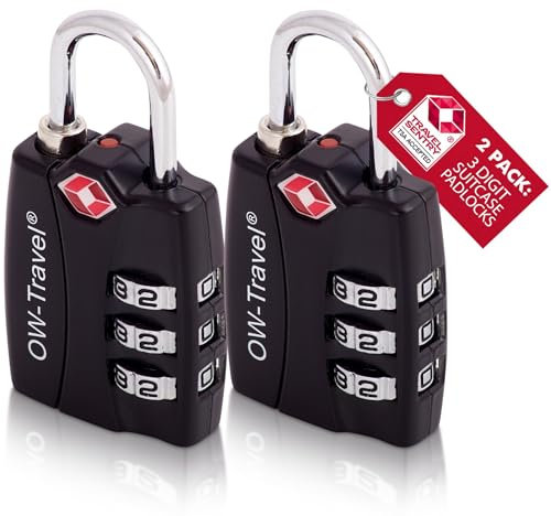 OW-Travel Candado maleta TSA: Indicator De Alerta Abierta. Candado numerico 3 Digitos. Candado Combinacion Taquilla. Candados para mochilas. Candado Taquilla Gimnasio. Candado seguridad Negro 2