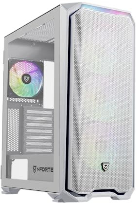 Nfortec - KRATER X Mid Tower (ATX) Gaming PC Gehäuse, 4x 120mm ARGB Lüfter inklusive, Front Mesh, seitlich gehärtetes Glas, weiß
