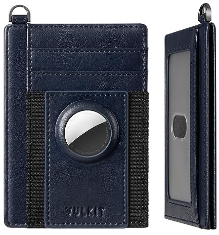 VULKIT Portefeuille Slim AirTag avec Support, en Cuir avec Blocage RFID, Porte-Cartes Minimaliste Intelligent avec Porte-clés