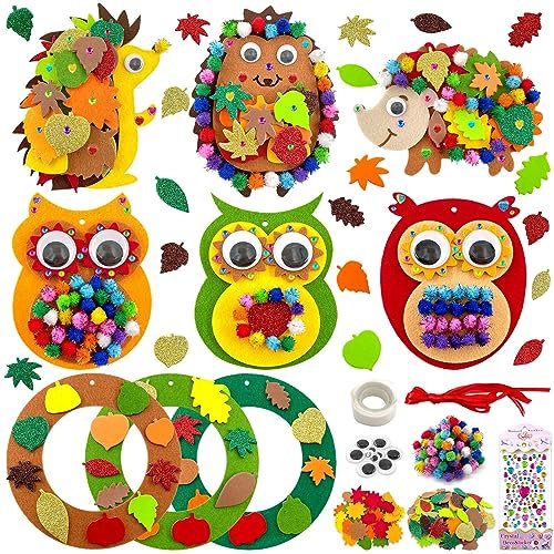 Lets Joy Filz Bastelset für Deko - 9 Stück Herbst Basteln Kinder Set, Kränze, DIY Igel Eichhörnchen, Thanksgiving