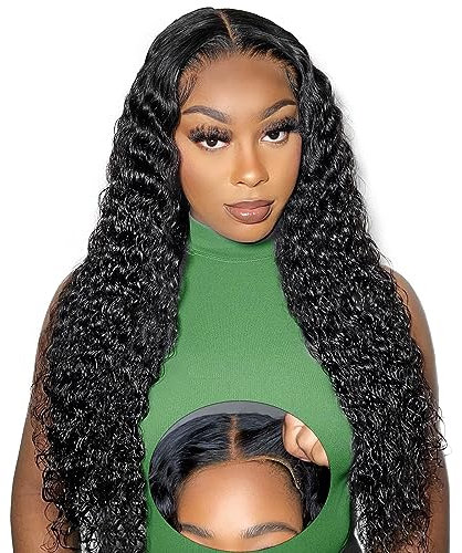 5x5 Curly Human Hair Wig For Black Women, 180% Dichte Perücken Echthaar Damen in Natürlicher Farbe, Wear and Go Glueless Wig Human Hair For Hair Beginners 24 Zoll (60 cm)
