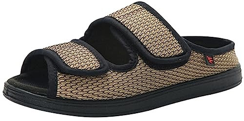 AZMAHT Chaussure pour Pied Gonflé Sandales diabétiques pour Hommes Pantoufles diabétiques réglables Extra Larges pour Extra Large, gonflé, œdème, oignons, Pieds Plats,Kaki,46