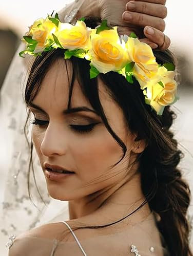 Vakkery LED Blumenkranz Stirnband Leuchtend Haarkranz Blinkende Blume Kopfschmuck Festival Haarschmuck für Frauen und Mädchen
