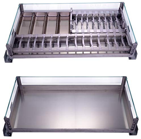 Rejilla para Secado de Platos, Rejilla para escurrir Doble, Cesta para Tirar, cajón de Cocina, Espacio para cajones de Cocina, cesto para Tirar de Vidrio de Aluminio, Rejilla para Platos, organizado