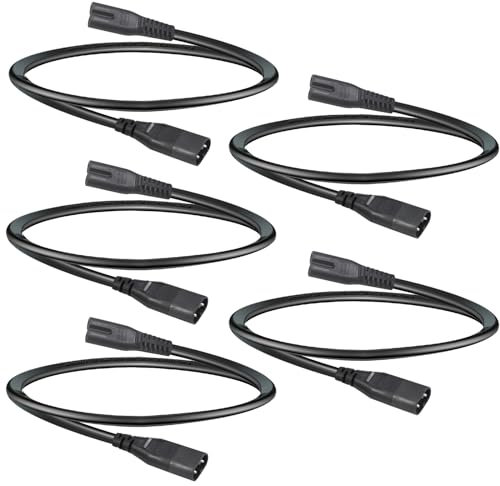 C7 to C8 extension lead 30cm,5 pack Figure 8 Power Lead IEC320 C7 to C8 Extension Power Cable Male to Female Mains Power Connector Cord for TV, PS5, Xbox Series, More