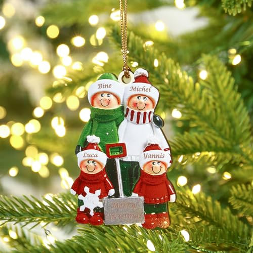 lorajewel Personalisierte Weihnachtsschmuck Anhänger mit 2/3/4/5/6/7/8 Familiennamen Weihnachtsbaum Deko Weihnachtsbaum Hängende Ornamente 2024 2025 Kunstharz Weihnachtsanhänger (4 Name, B)