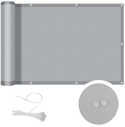 COOL AREA Balkon Sichtschutz Balkonumspannungen PES Wasserdicht wetterfester mit Kabelbinder,70x600cm,Grey(Benutzerdefinierte)