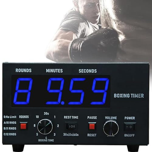 Minuteur de gymnastique, minuteur d'intervalles de boxe avec écran LED, temps, fréquence et son réglables, minuteur de marqueur pour Muay Thai/MMA/Kickboxing, Bleu