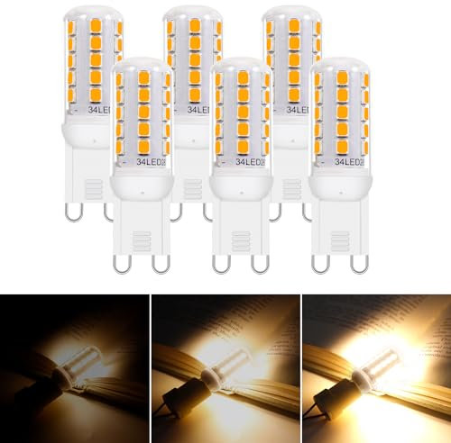 I-SHUNFA G9 LED Glühbirne Dimmbar, 3000k Warmweiß AC:230V 3.2W Ersatz 30W Halogenlampe, G9 LED Lampen Enegiesparende Kleine Birne (6er Pack)