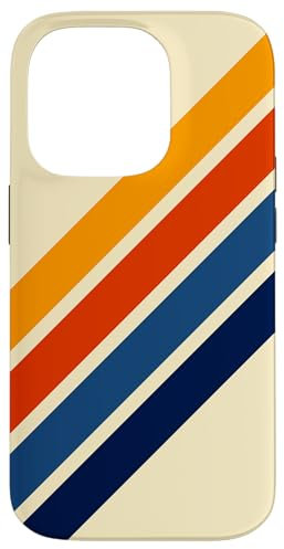 Hülle für iPhone 14 Pro Bunte Retro-Streifen im 70er-Jahre-Stil auf Beige