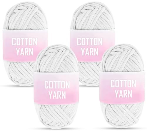 KFDDRN Filati per uncinetto, cotone per uncinetto, filati spessi, set di 4 gomitoli di lana per uncinetto, filato spesso per principianti, 4 x 50 g (bianco)