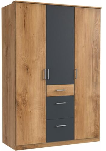 DEINE TANTE EMMA 179625 Kleiderschrank Click 3türig Planken Eiche Nb. / Anthrazit Stauraumschrank Jugendzimmerschrank ca. 136 cm